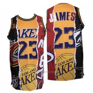 Maillot Los Angeles Lakers LeBron James #23 Heat Cavaliers Noir Rouge Jaune
