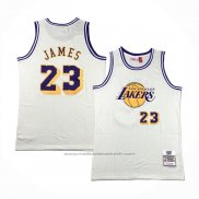 Maillot Los Angeles Lakers LeBron James #23 Mitchell & Ness Chainstitch Creme