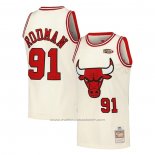 Maillot Chicago Bulls Dennis Rodman #91 Mitchell & Ness Chainstitch Creme