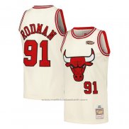 Maillot Chicago Bulls Dennis Rodman #91 Mitchell & Ness Chainstitch Creme