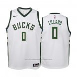 Maillot Enfant Milwaukee Bucks Damian Lillard #0 Association 2022-23 Blanc