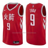 Maillot Houston Rockets Zhou Qi #9 Ville 2017-18 Rouge