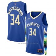 Maillot Milwaukee Bucks Giannis Antetokounmpo #34 Ville 2022-23 Bleu