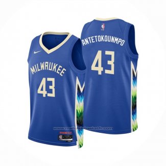 Maillot Milwaukee Bucks Thanasis Antetokounmpo #43 Ville 2022-23 Bleu