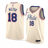 Maillot Philadelphia 76ers Shake Milton #18 Ville 2018 Crema