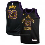 Maillot Enfant Los Angeles Lakers LeBron James #23 Ville 2023-24 Noir