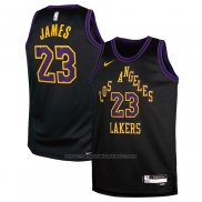 Maillot Enfant Los Angeles Lakers LeBron James #23 Ville 2023-24 Noir