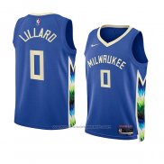 Maillot Enfant Milwaukee Bucks Damian Lillard #0 Ville 2022-23 Bleu