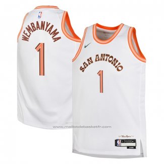 Maillot Enfant San Antonio Spurs Victor Wembanyama #1 Ville 2023-24 Blanc