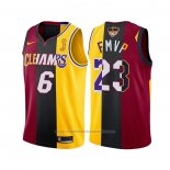 Maillot Los Angeles Lakers LeBron James #6 23 2020 Fmvp Heat Cavaliers Split Dual Number Rouge Or