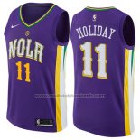 Maillot New Orleans Pelicans Holiday #11 Ville 2017-18 Volet