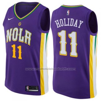 Maillot New Orleans Pelicans Holiday #11 Ville 2017-18 Volet