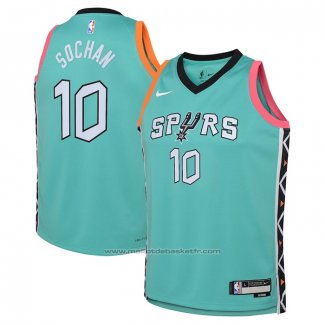 Maillot Enfant San Antonio Spurs Jeremy Sochan #10 Ville 2022-23 Vert