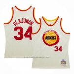 Maillot Houston Rockets Hakeem Olajuwon #32 Mitchell & Ness Chainstitch Creme