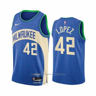 Maillot Milwaukee Bucks Robin Lopez #42 Ville 2023-24 Bleu