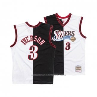 Maillot Philadelphia 76ers Allen Iverson #3 Mitchell & Ness 2000-01 Split Noir Blanc