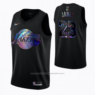 Maillot Los Angeles Lakers LeBron James #23 Iridescent Logo Noir