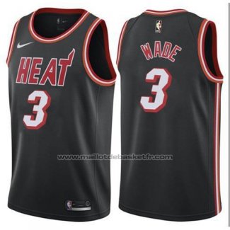 Maillot Miami Heat Wade #3 Ville 2017-18 Noir Rouge