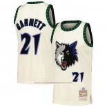 Maillot Minnesota Timberwolves Kevin Garnet #21 Mitchell & Ness Chainstitch Creme