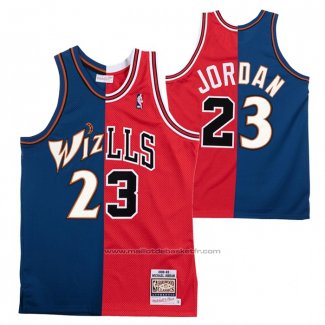 Maillot Chicago Bulls Washington Wizards Michael Jordan #23 Split Bleu Rouge