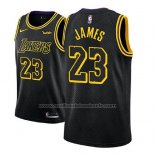 Maillot Enfant Los Angeles Lakers Lebron James #23 Ville 2017-18 Noir