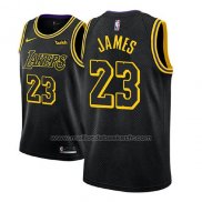 Maillot Enfant Los Angeles Lakers Lebron James #23 Ville 2017-18 Noir