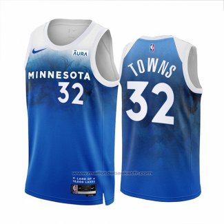 Maillot Minnesota Timberwolves Karl-Anthony Towns #32 Ville 2023-24 Bleu