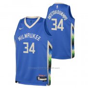 Maillot Enfant Milwaukee Bucks Giannis Antetokounmpo #34 Ville 2022-23 Bleu