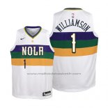 Maillot Enfant New Orleans Pelicans Zion Williamson #1 Ville 2019 Blanc
