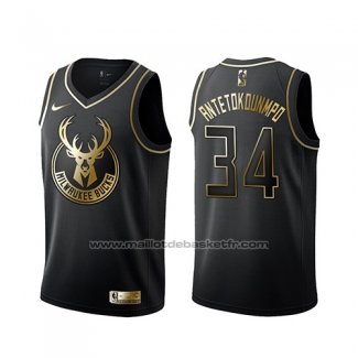 Maillot Golden Edition Milwaukee Bucks Giannis Antetokounmpo #34 Noir