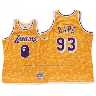 Maillot Los Angeles Lakers Bape #93 Mitchell & Ness Jaune