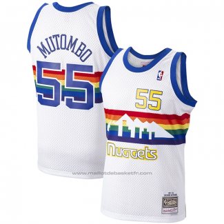 Maillot Denver Nuggets Dikembe Mutombo #55 Hardwood Classics Throwback Blanc