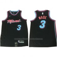 Maillot Miami Heat Wade #3 Ville 2017-18 Noir Bleu