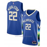 Maillot Milwaukee Bucks Khris Middleton #22 Ville 2022-23 Bleu