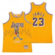 Maillot Los Angeles Lakers LeBron James #23 Hardwood Classics Skull Edition Jaune