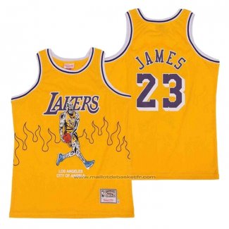 Maillot Los Angeles Lakers LeBron James #23 Hardwood Classics Skull Edition Jaune