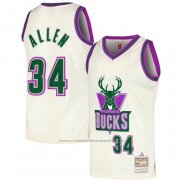 Maillot Milwaukee Bucks Ray Allen #34 Mitchell & Ness Chainstitch Creme