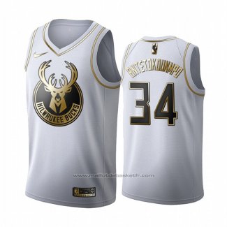 Maillot Golden Edition Milwaukee Bucks Giannis Antetokounmpo #34 Blanc