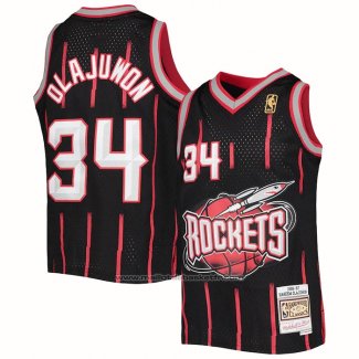 Maillot Houston Rockets Hakeem Olajuwon #34 Mitchell & Ness 1996-97 Noir