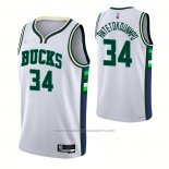 Maillot Milwaukee Bucks Giannis Antetokounmpo #34 Ville 2021-22 Blanc