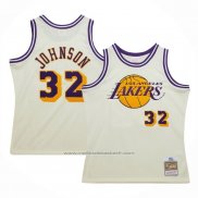 Maillot Los Angeles Lakers Magic Johnson #32 Mitchell & Ness Chainstitch Creme