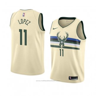 Maillot Milwaukee Bucks Brook Lopez #11 Ville 2018 Crema