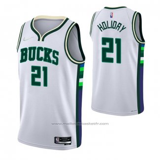 Maillot Milwaukee Bucks Jrue Holiday #21 Ville 2021-22 Blanc