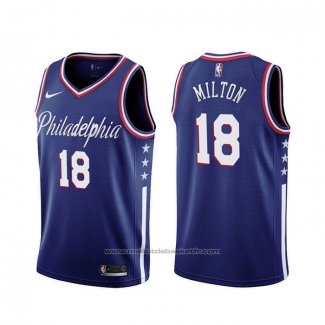 Maillot Philadelphia 76ers Shake Milton #18 Ville 2019-20 Bleu