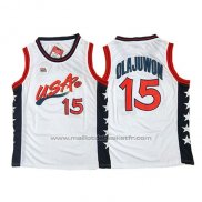 Maillot USA 1996 Hakeem Olajuwon #15 Blanc