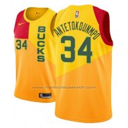 Maillot Milwaukee Bucks Giannis Antetokounmpo #34 Ville 2018-19 Jaune