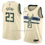 Maillot Milwaukee Bucks Sterling Brown #23 Ville 2018 Crema