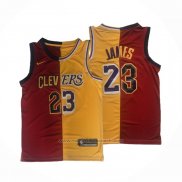 Maillot Cleveland Cavaliers Los Angeles Lakers LeBron James #23 Split Rouge Jaune