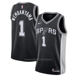 Maillot Enfant San Antonio Spurs Victor Wembanyama #1 Icon 2022-23 Noir