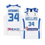 Maillot Grecia Giannis Antetokounmpo #34 2019 FIBA Baketball World Cup Blanc